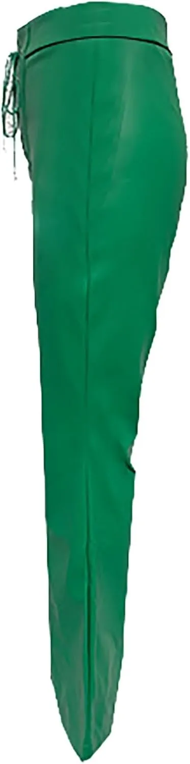 Womens Faux Leather Pants High Waisted Drawstring Front Crisscross Flare Wide Leg Pants Stretchy Y2K Party Clubwear Trousers