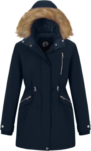 Women's Fur Hood Winter Parka Thicken Winter Jacket Coat Hooded Puffer Coat with Removable Fur Trim