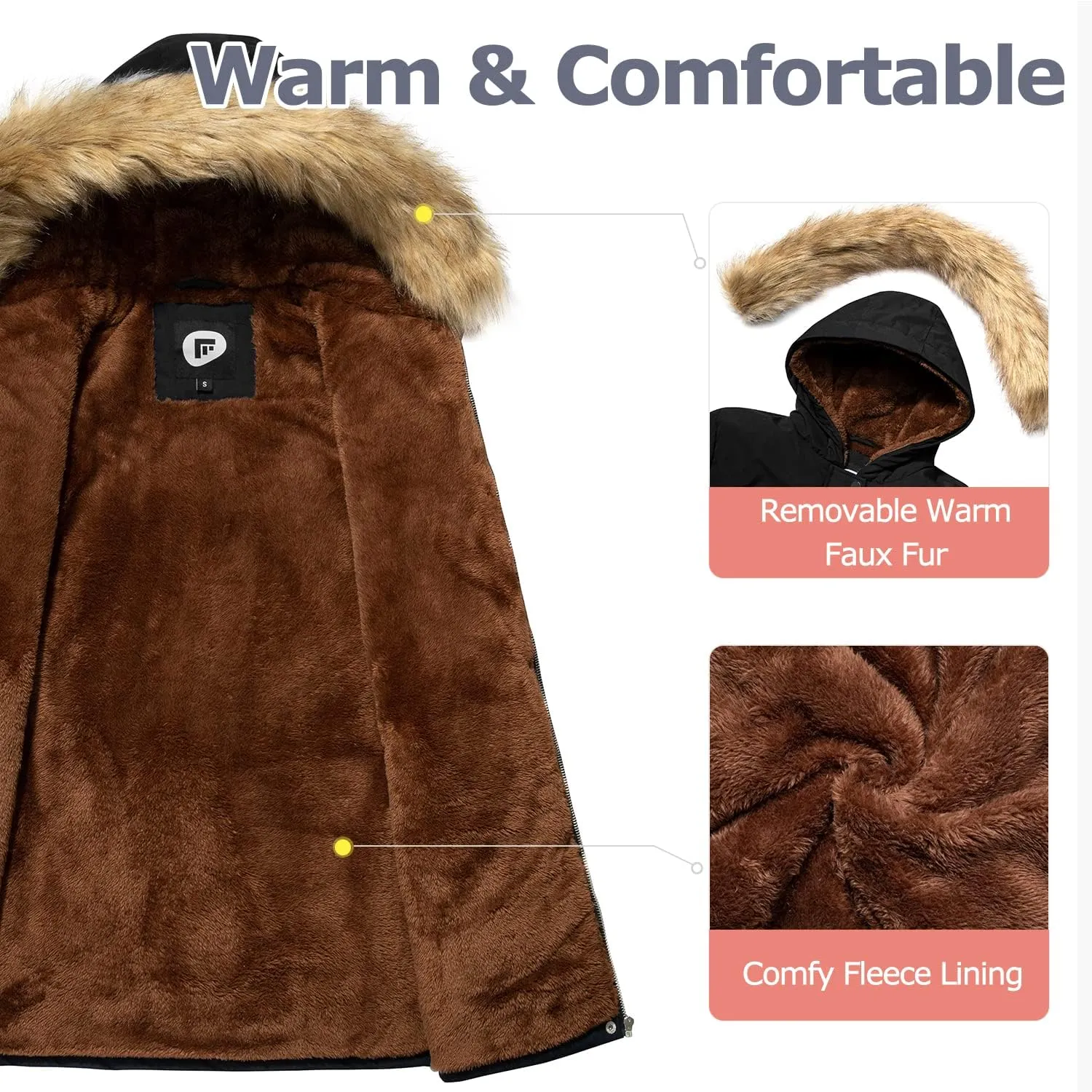 Women's Fur Hood Winter Parka Thicken Winter Jacket Coat Hooded Puffer Coat with Removable Fur Trim
