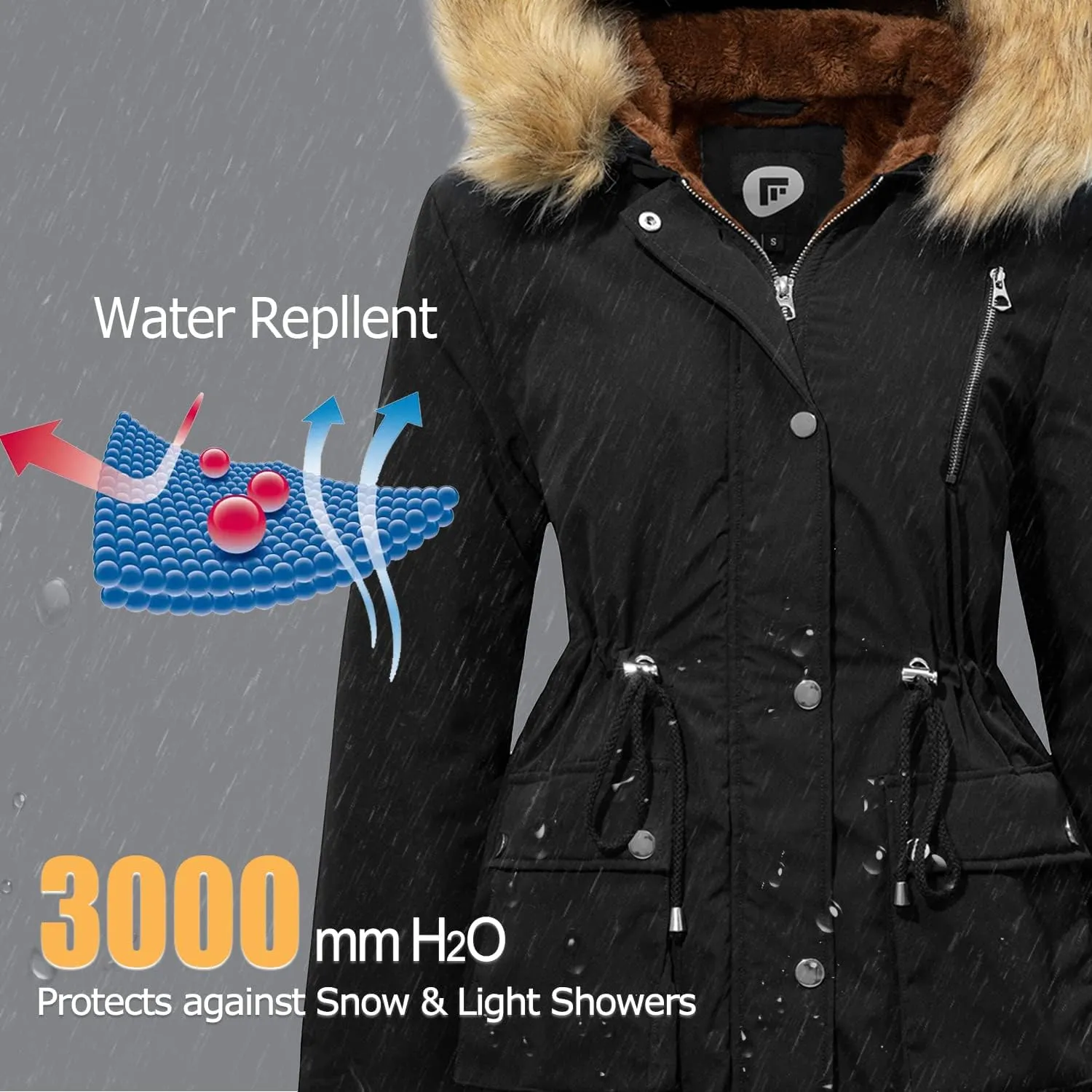 Women's Fur Hood Winter Parka Thicken Winter Jacket Coat Hooded Puffer Coat with Removable Fur Trim