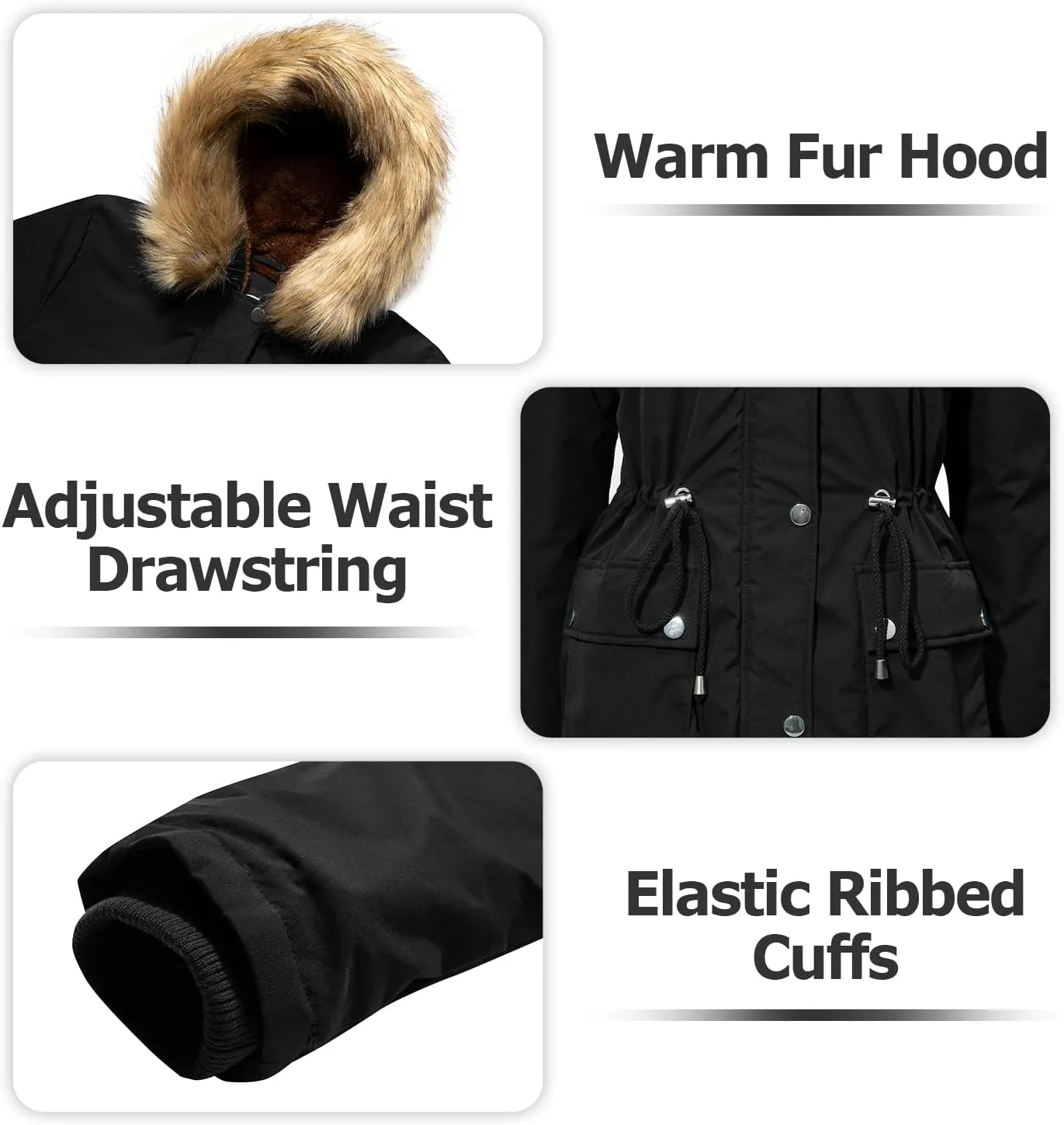 Women's Fur Hood Winter Parka Thicken Winter Jacket Coat Hooded Puffer Coat with Removable Fur Trim