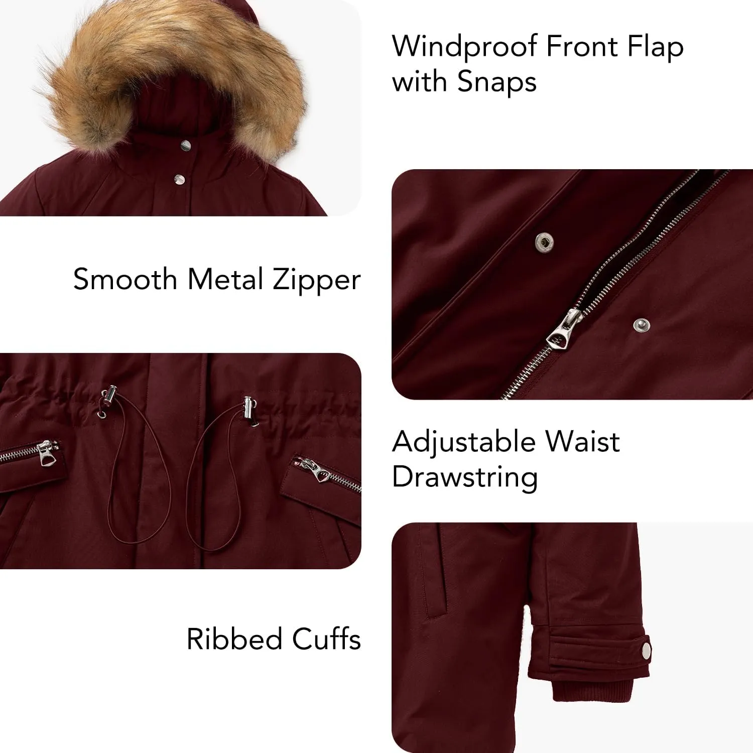 Women's Fur Hood Winter Parka Thicken Winter Jacket Coat Hooded Puffer Coat with Removable Fur Trim