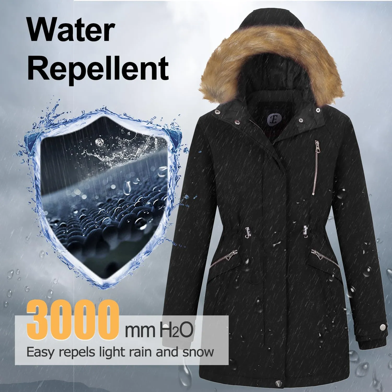 Women's Fur Hood Winter Parka Thicken Winter Jacket Coat Hooded Puffer Coat with Removable Fur Trim