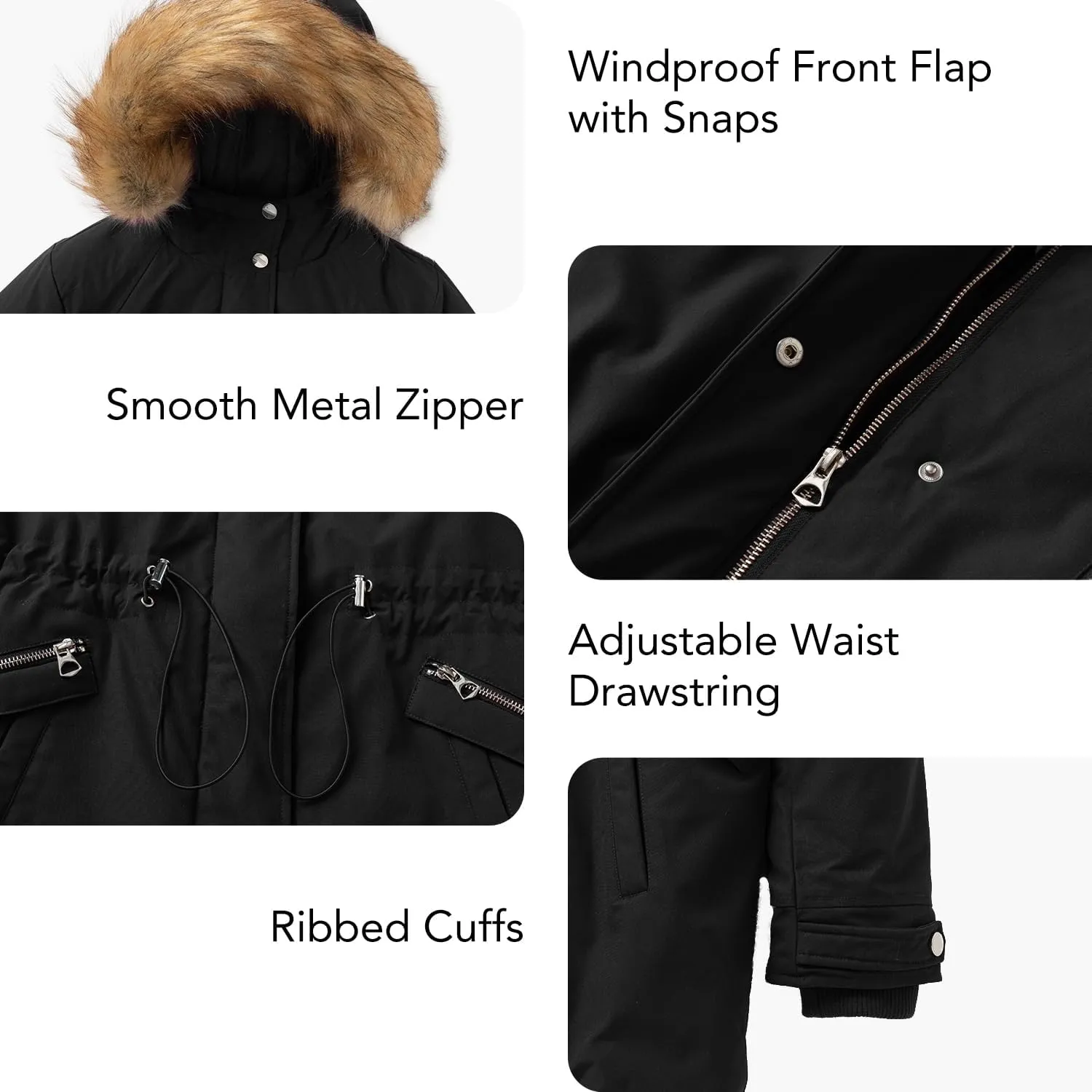 Women's Fur Hood Winter Parka Thicken Winter Jacket Coat Hooded Puffer Coat with Removable Fur Trim