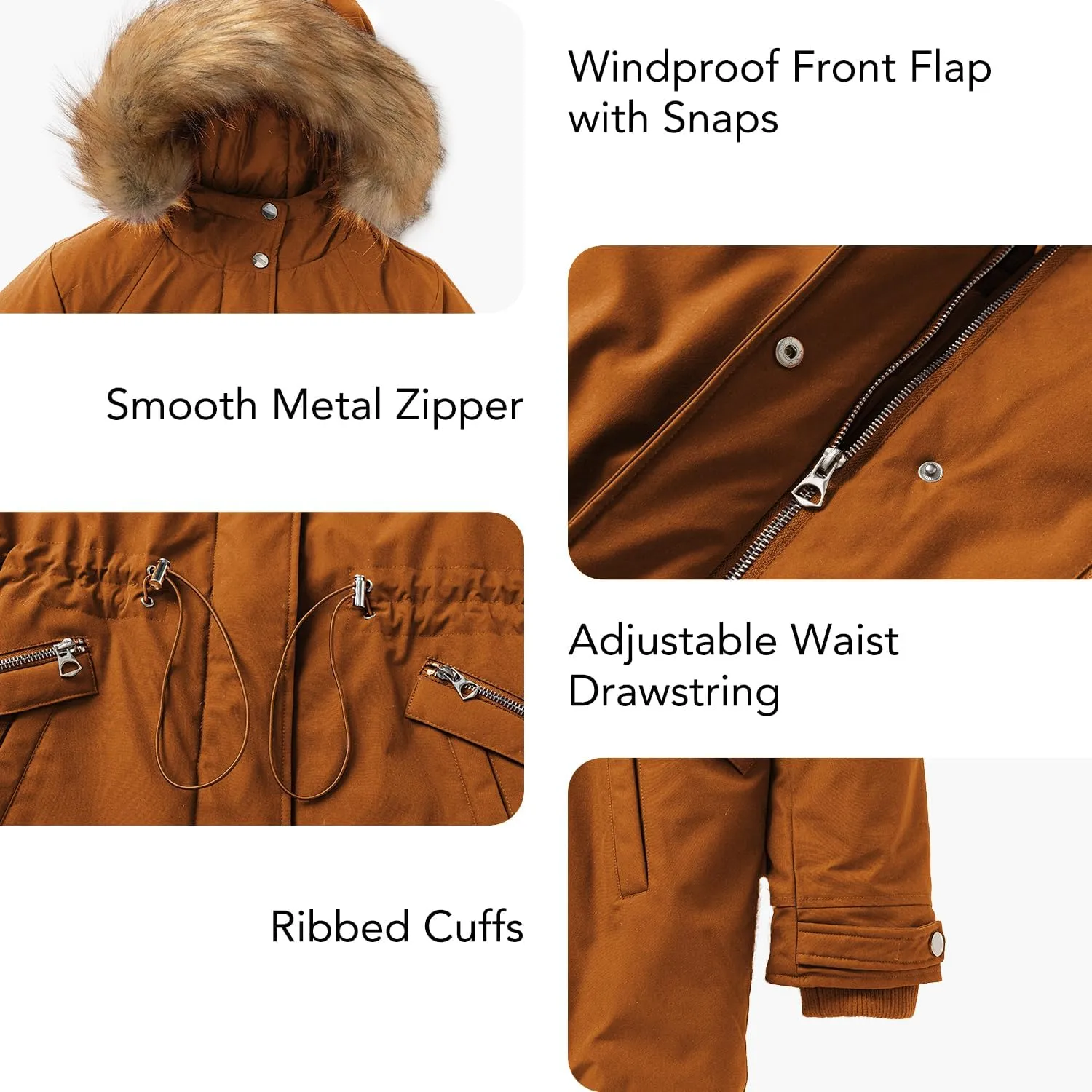 Women's Fur Hood Winter Parka Thicken Winter Jacket Coat Hooded Puffer Coat with Removable Fur Trim