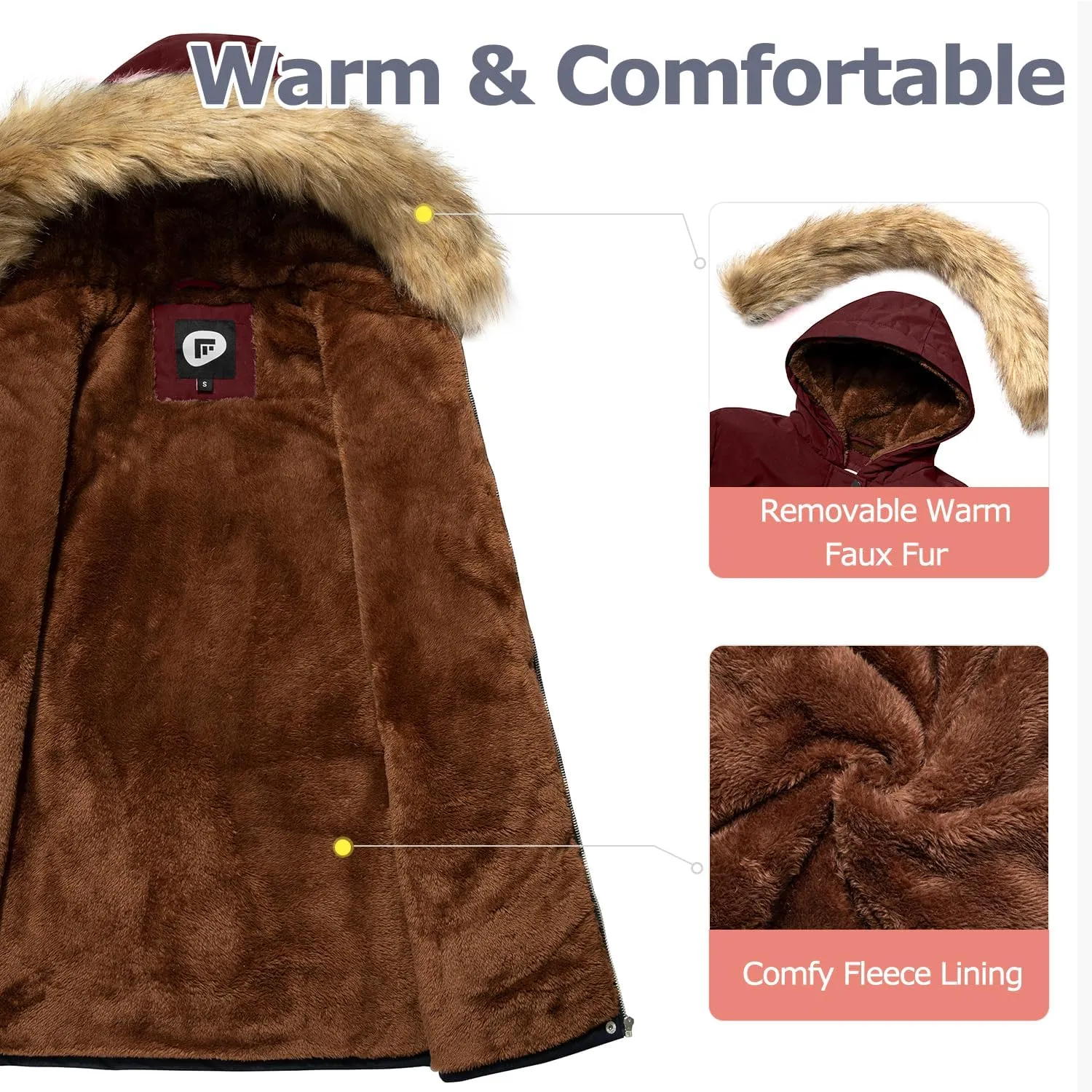 Women's Fur Hood Winter Parka Thicken Winter Jacket Coat Hooded Puffer Coat with Removable Fur Trim