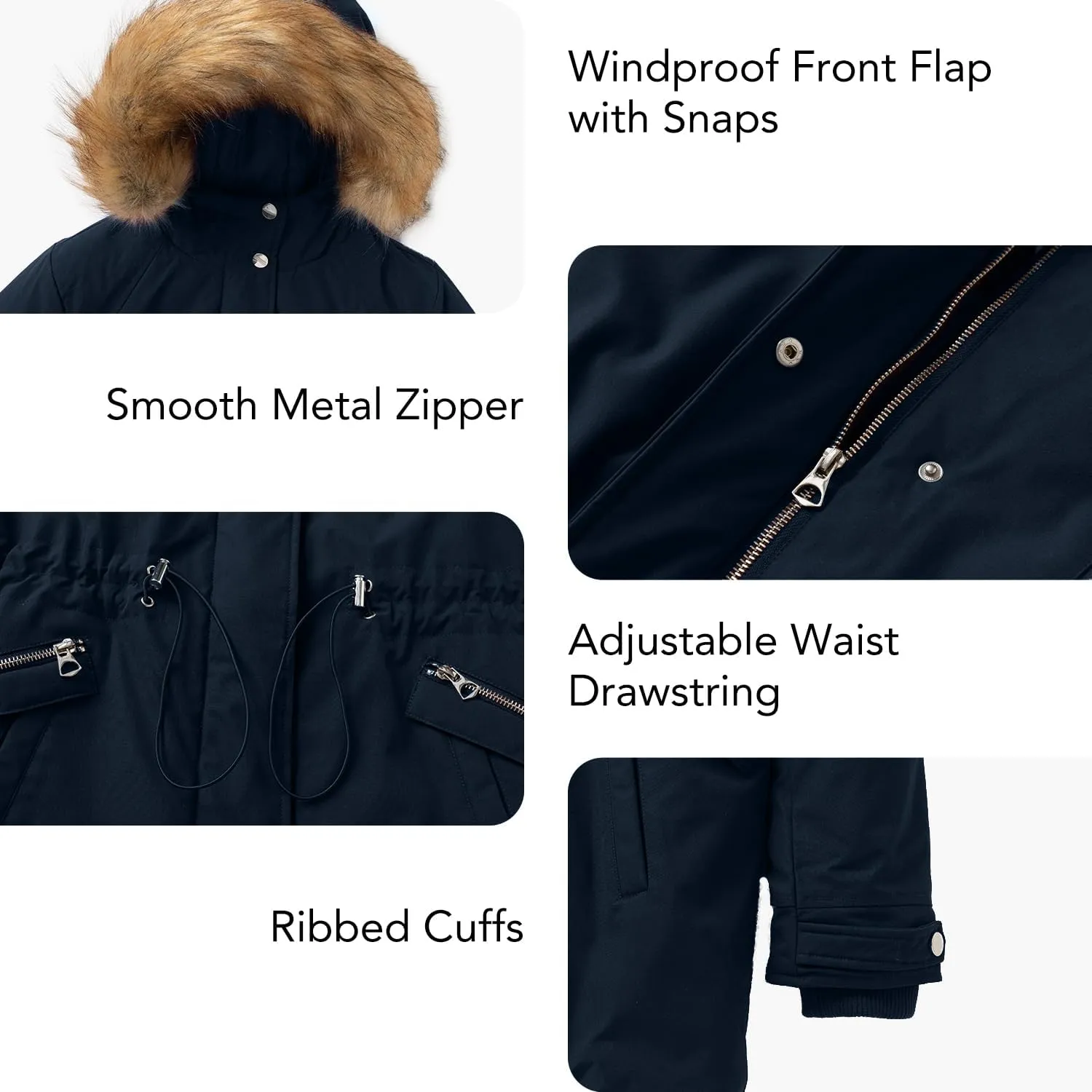 Women's Fur Hood Winter Parka Thicken Winter Jacket Coat Hooded Puffer Coat with Removable Fur Trim