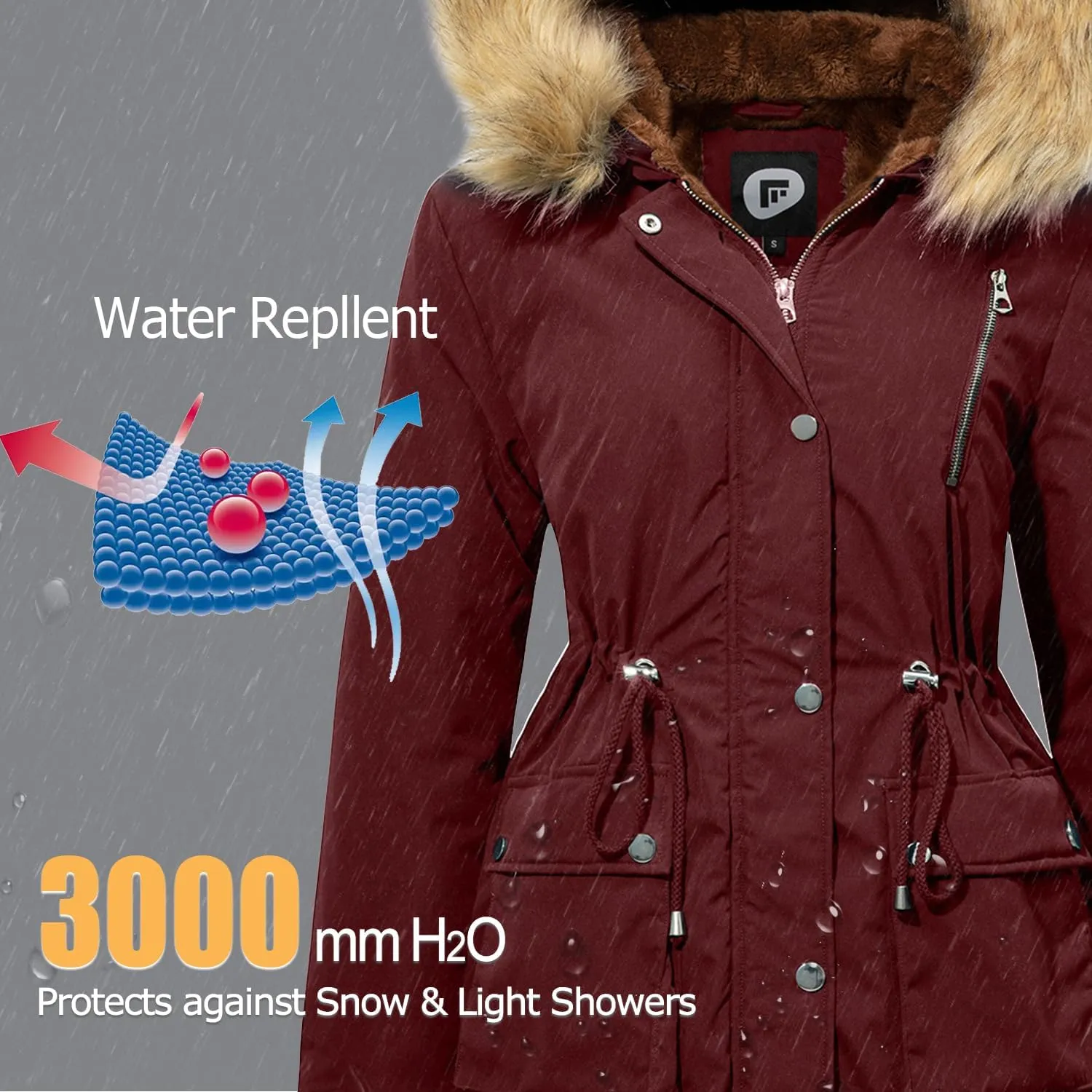 Women's Fur Hood Winter Parka Thicken Winter Jacket Coat Hooded Puffer Coat with Removable Fur Trim