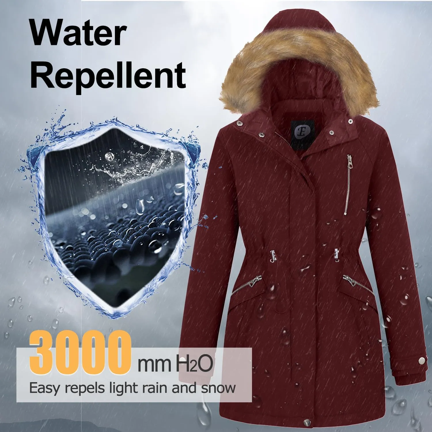Women's Fur Hood Winter Parka Thicken Winter Jacket Coat Hooded Puffer Coat with Removable Fur Trim