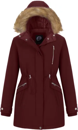Women's Fur Hood Winter Parka Thicken Winter Jacket Coat Hooded Puffer Coat with Removable Fur Trim