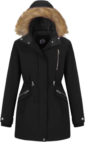 Women's Fur Hood Winter Parka Thicken Winter Jacket Coat Hooded Puffer Coat with Removable Fur Trim