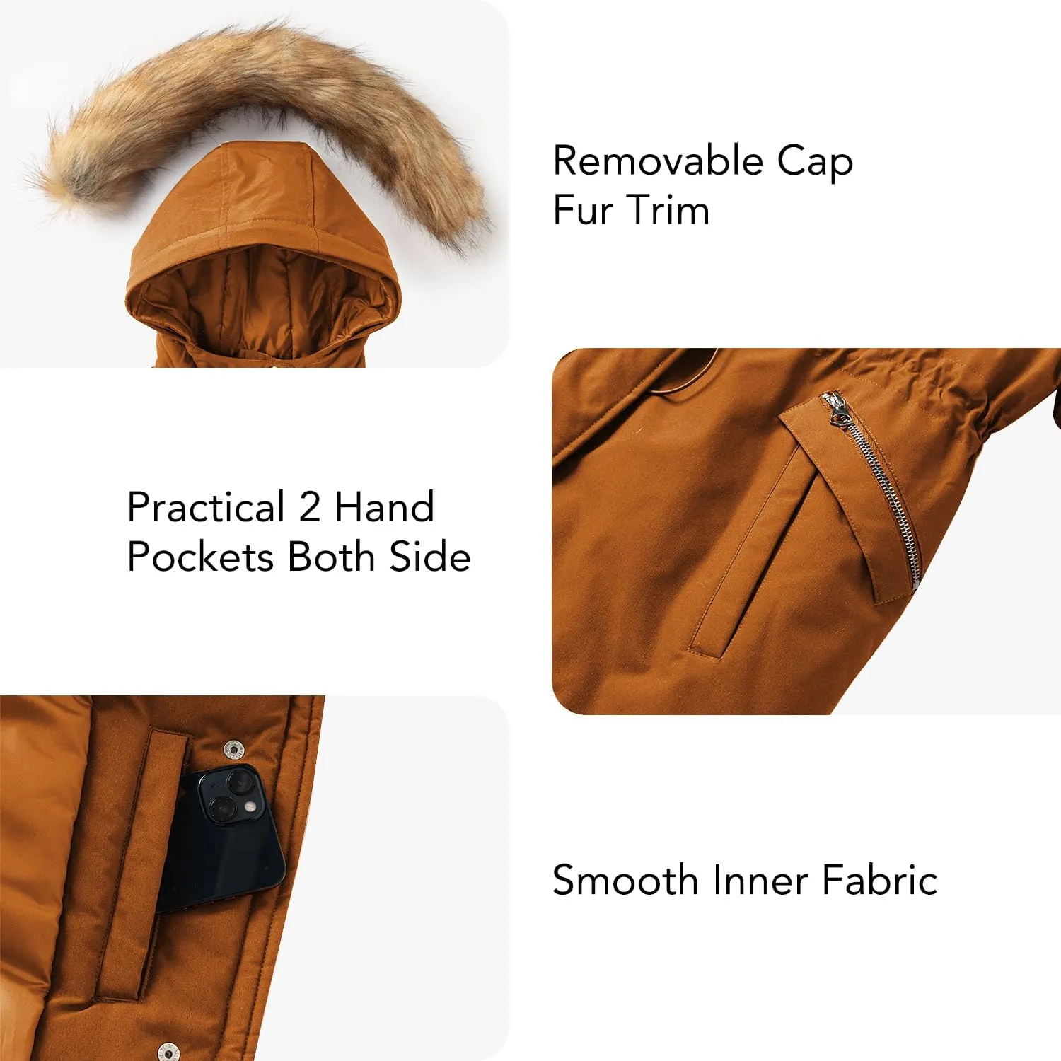 Women's Fur Hood Winter Parka Thicken Winter Jacket Coat Hooded Puffer Coat with Removable Fur Trim