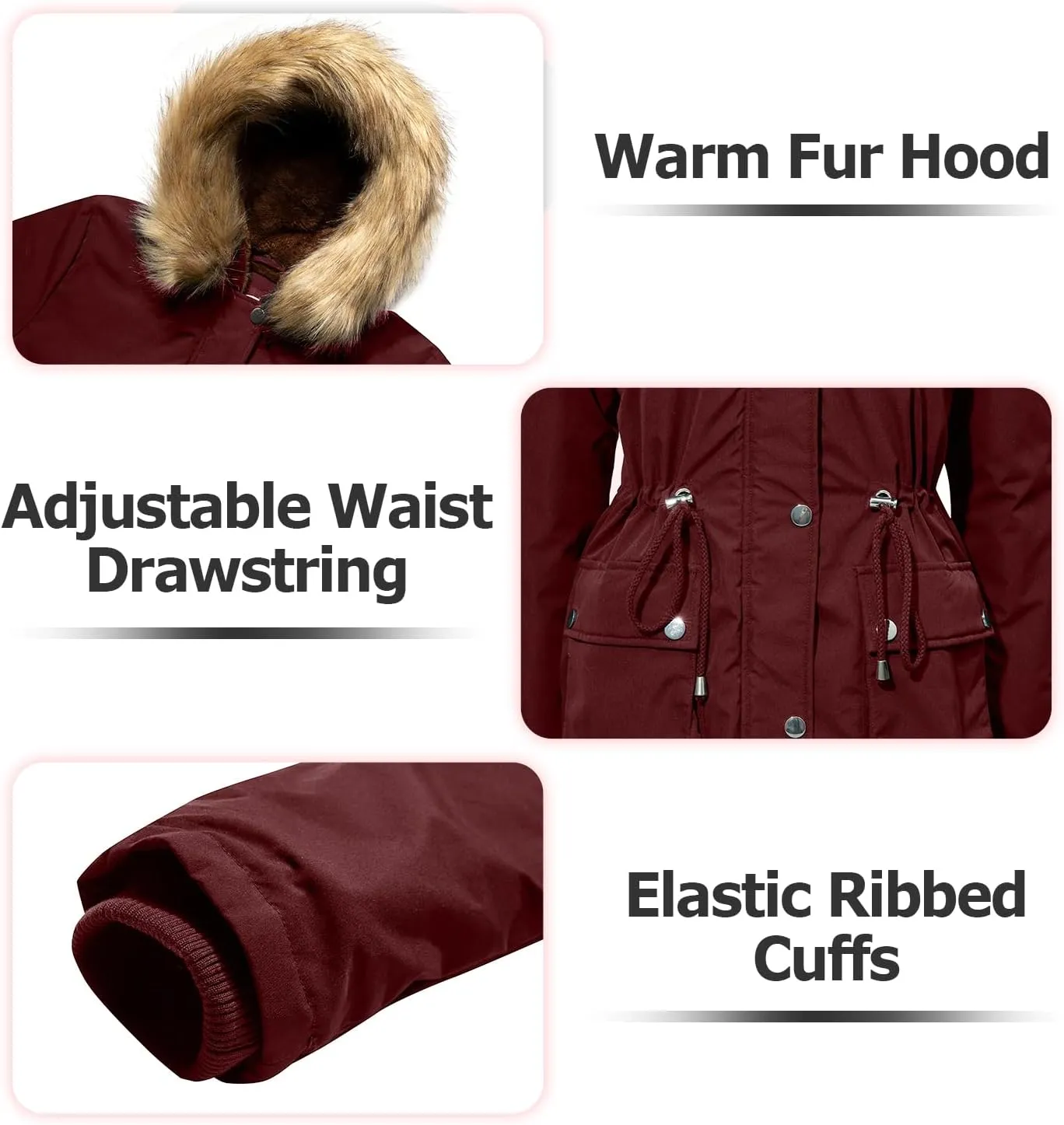 Women's Fur Hood Winter Parka Thicken Winter Jacket Coat Hooded Puffer Coat with Removable Fur Trim