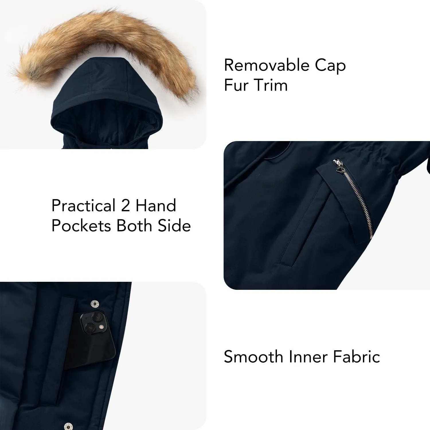 Women's Fur Hood Winter Parka Thicken Winter Jacket Coat Hooded Puffer Coat with Removable Fur Trim