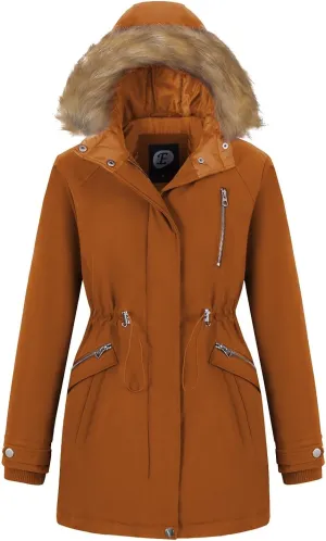Women's Fur Hood Winter Parka Thicken Winter Jacket Coat Hooded Puffer Coat with Removable Fur Trim