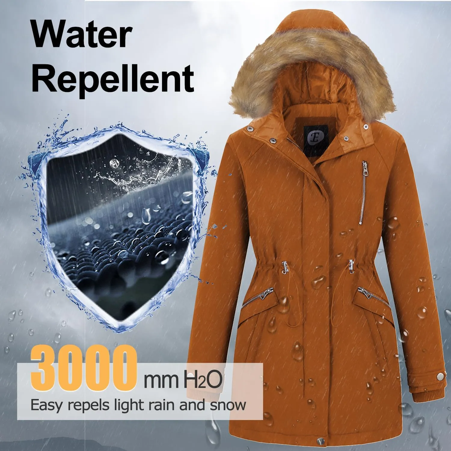 Women's Fur Hood Winter Parka Thicken Winter Jacket Coat Hooded Puffer Coat with Removable Fur Trim