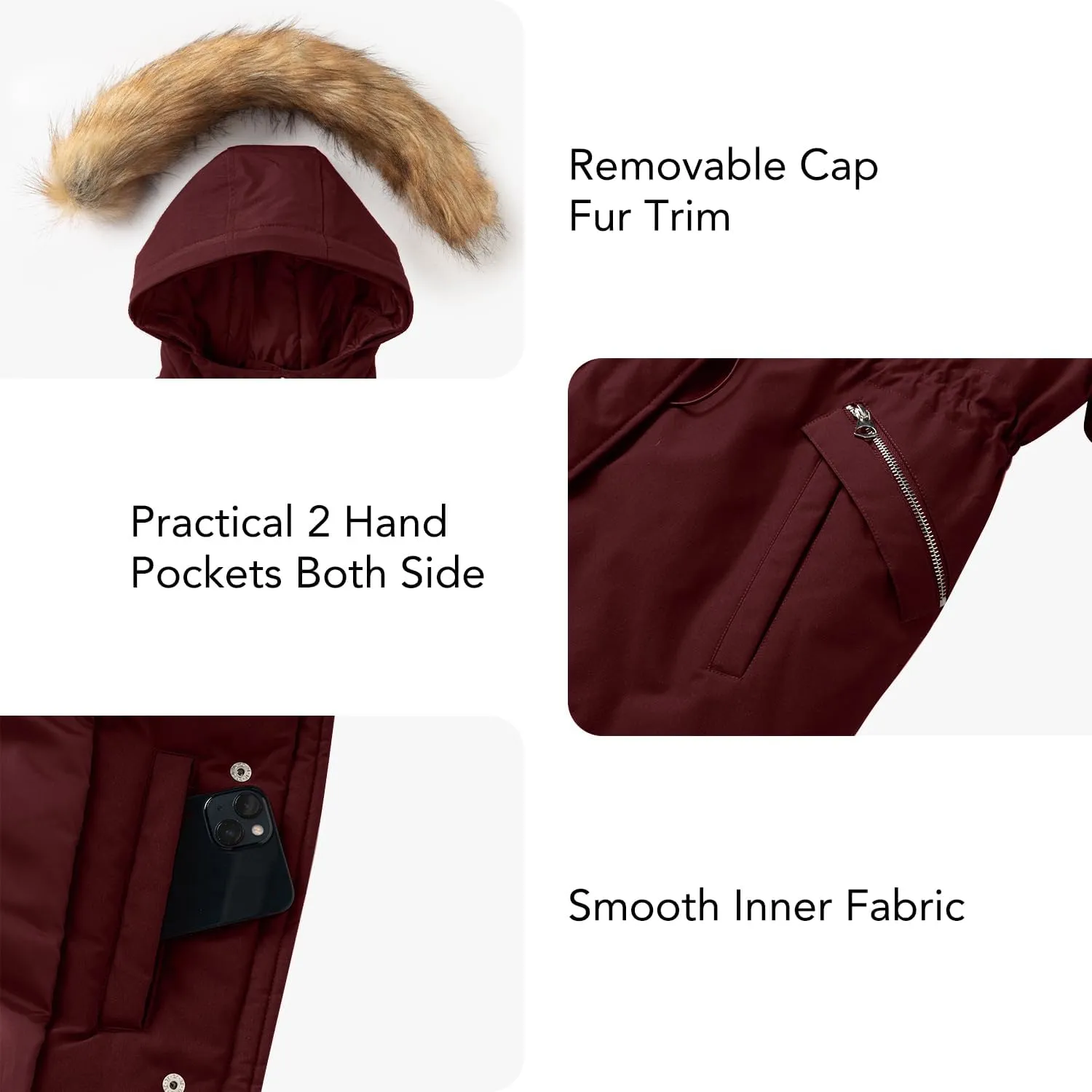 Women's Fur Hood Winter Parka Thicken Winter Jacket Coat Hooded Puffer Coat with Removable Fur Trim