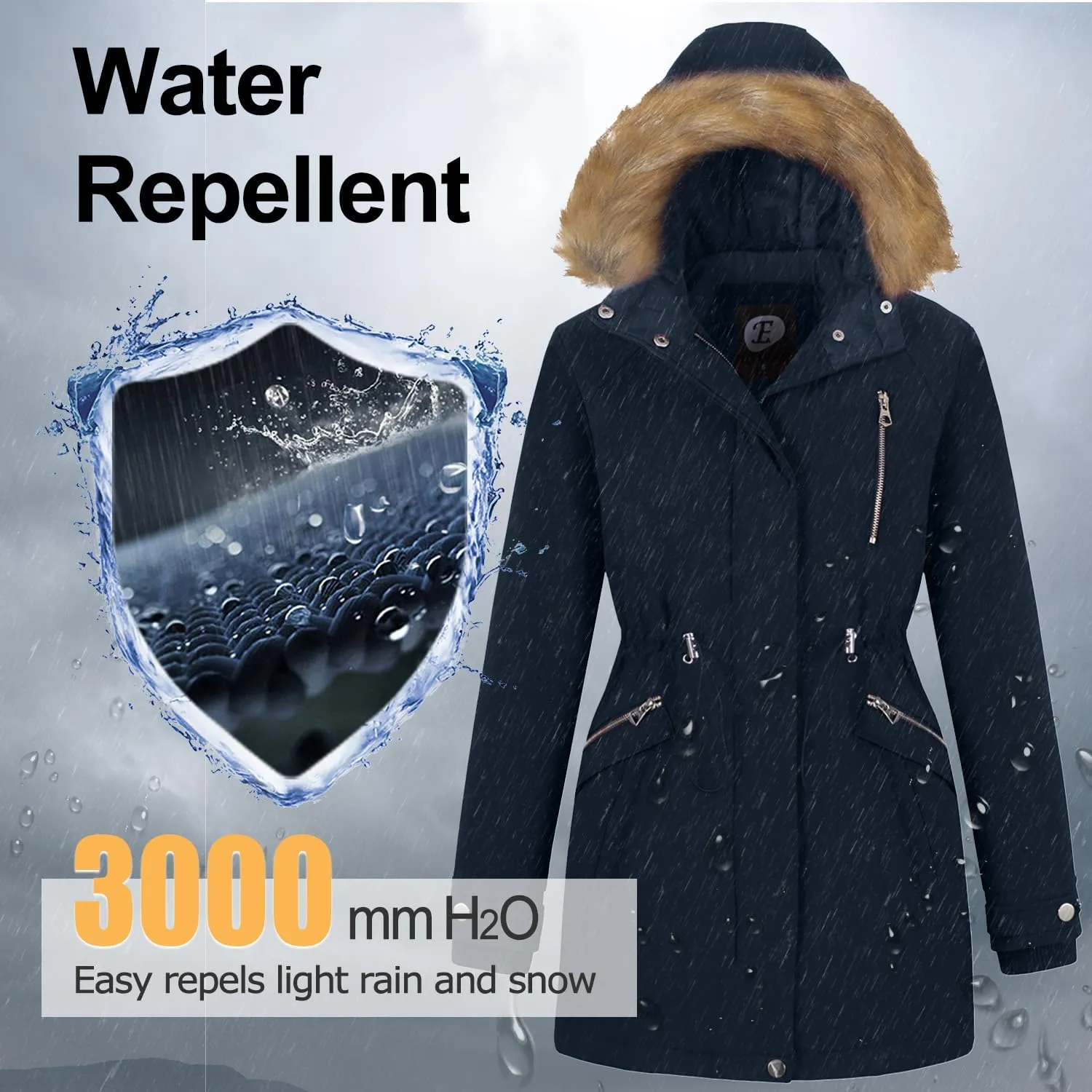 Women's Fur Hood Winter Parka Thicken Winter Jacket Coat Hooded Puffer Coat with Removable Fur Trim