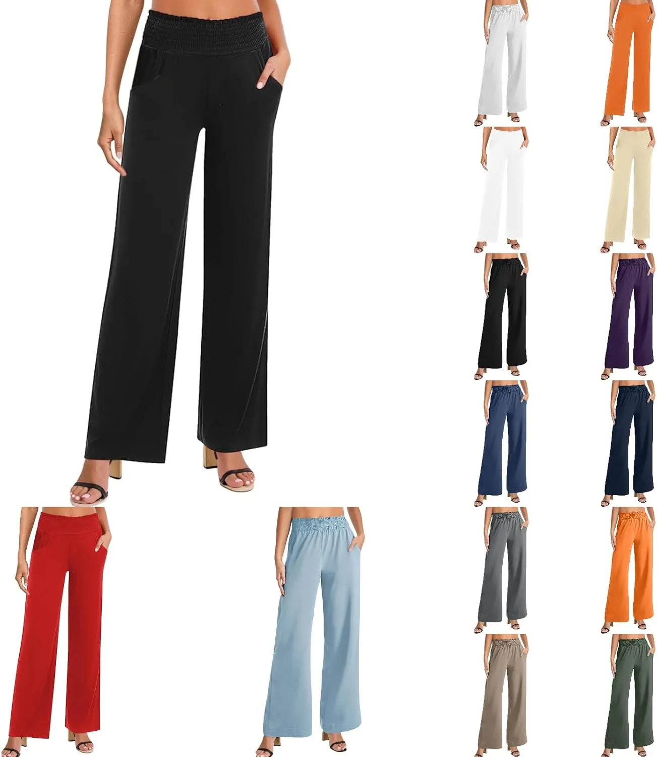 Womens High Waist Flowy Palazzo Pants Flowy Baggy Wide Leg Stretchy Straight Leg Dressy Casual Soft Lounge Trousers