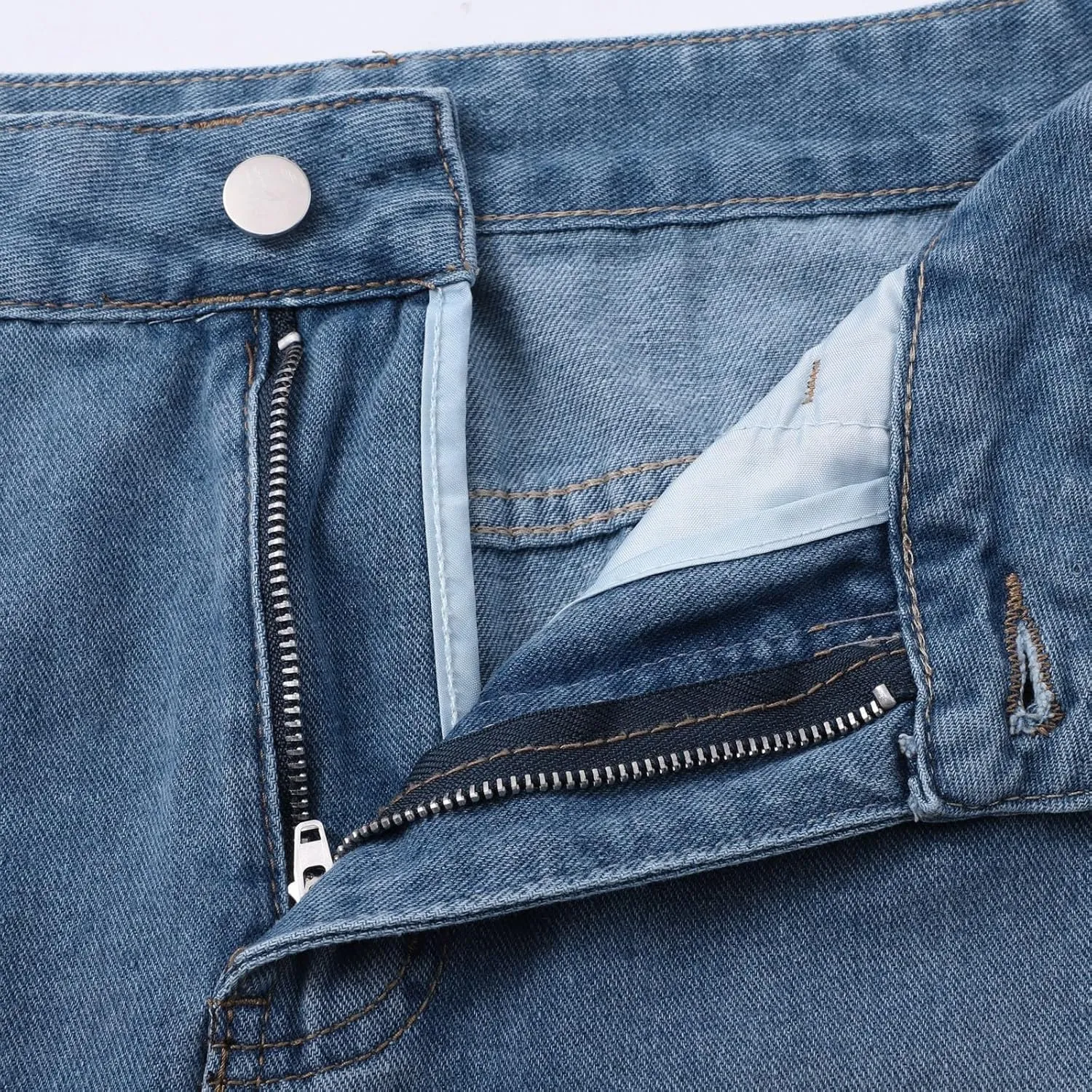 Womens High Waisted Ripped Denim Skirts Frayed Raw Asymmetrical Exotic Midi Jean Skirt Vintage Slit Streetwear Outfit
