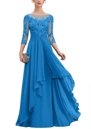 Women's Lace Mother of The Bride Dresses for Wedding 2025 Scoop Neck Chiffon Aline Formal Evening Gowns