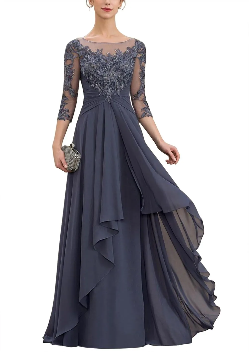 Women's Lace Mother of The Bride Dresses for Wedding 2025 Scoop Neck Chiffon Aline Formal Evening Gowns