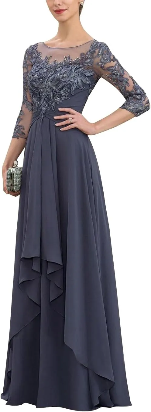Women's Lace Mother of The Bride Dresses for Wedding 2025 Scoop Neck Chiffon Aline Formal Evening Gowns