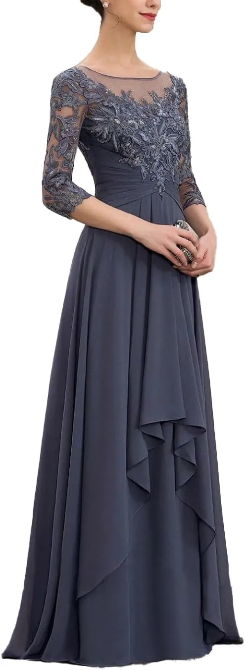 Women's Lace Mother of The Bride Dresses for Wedding 2025 Scoop Neck Chiffon Aline Formal Evening Gowns