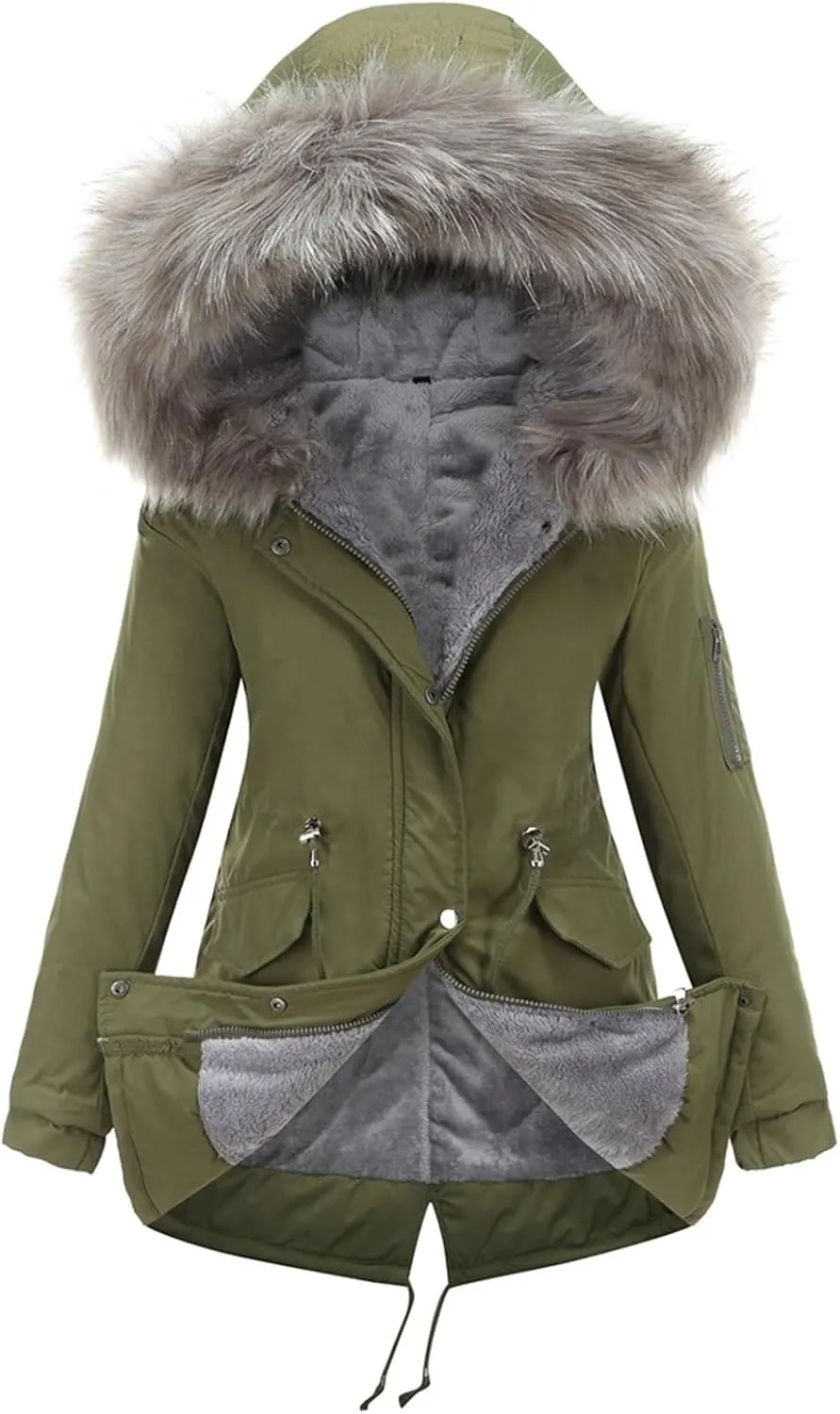 Womens Leisure Parka with Hooded,Winter Cotton Padded Jacket,Plush Warm Coat,Thickened Mid-Length Warm Parka