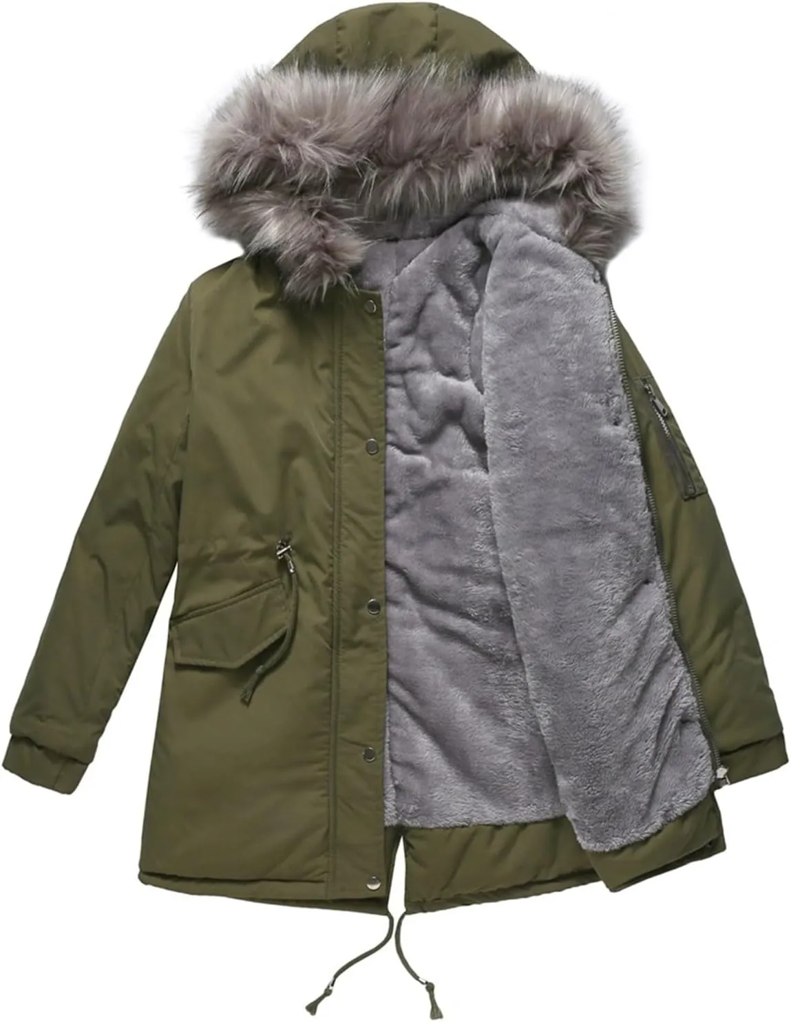 Womens Leisure Parka with Hooded,Winter Cotton Padded Jacket,Plush Warm Coat,Thickened Mid-Length Warm Parka