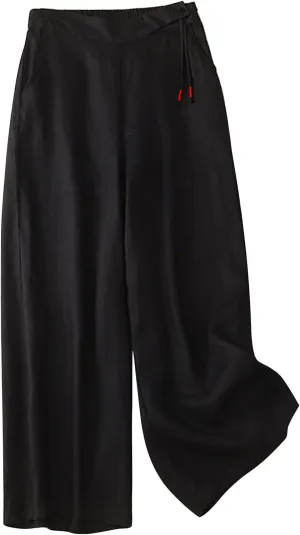 Womens Linen Cropped Pants 2025 Summer Trendy Casual Elastic Waist Jogger Pants Cotton Soft Work Trouser with Pocket