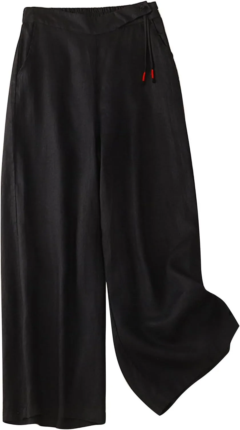 Womens Linen Cropped Pants 2025 Summer Trendy Casual Elastic Waist Jogger Pants Cotton Soft Work Trouser with Pocket