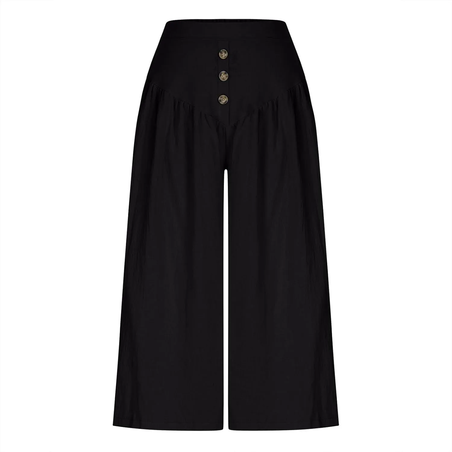 Women's Linen Pants Capri Elastic Waist Trousers High Waisted Palazzo Pants Belted Wide Leg Trousers with Pockets