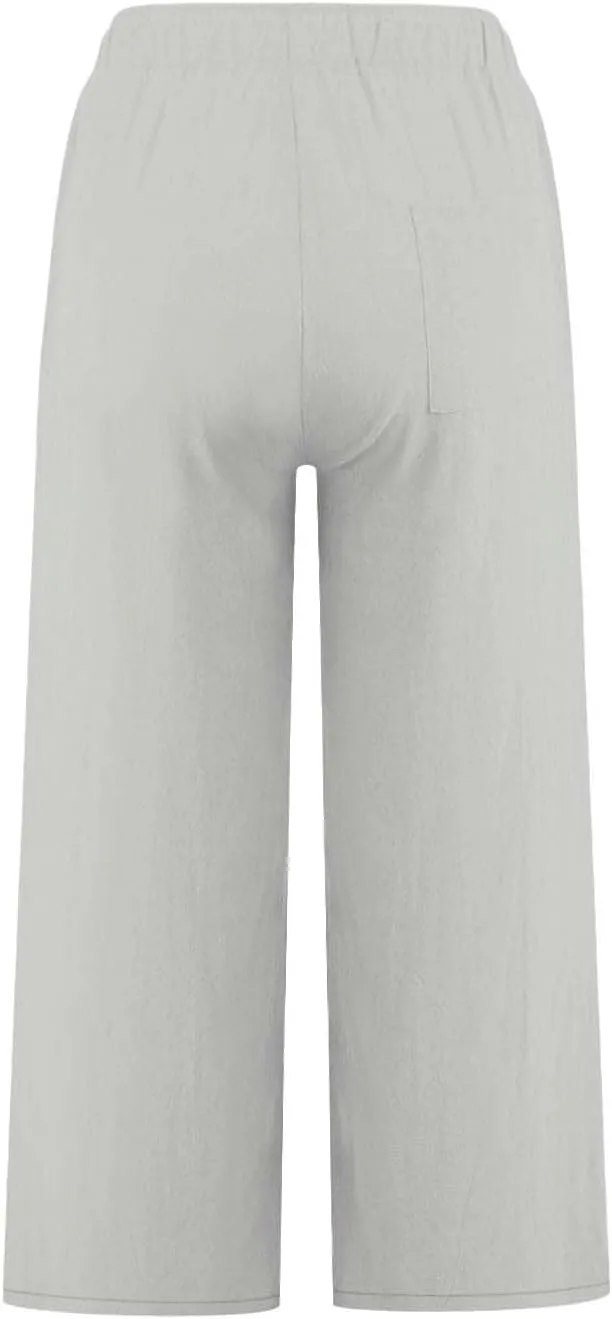 Womens Linen Pants Summer Wide Leg Lounge Cropped Pants with Pockets Drawstring Elastic Waist Beach Trousers 2025
