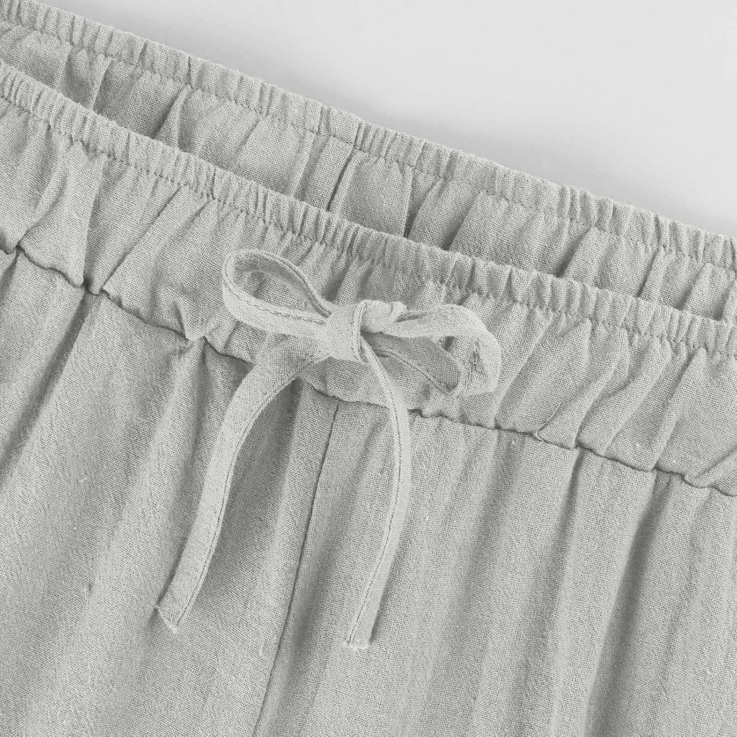 Womens Linen Pants Summer Wide Leg Lounge Cropped Pants with Pockets Drawstring Elastic Waist Beach Trousers 2025