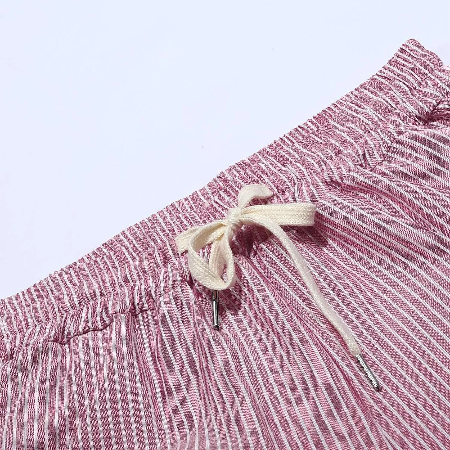 Womens Linen Pants with Pockets Striped Casual Pants Beach Trousers 2025 Women's High Waist Elastic Drawstring Pants