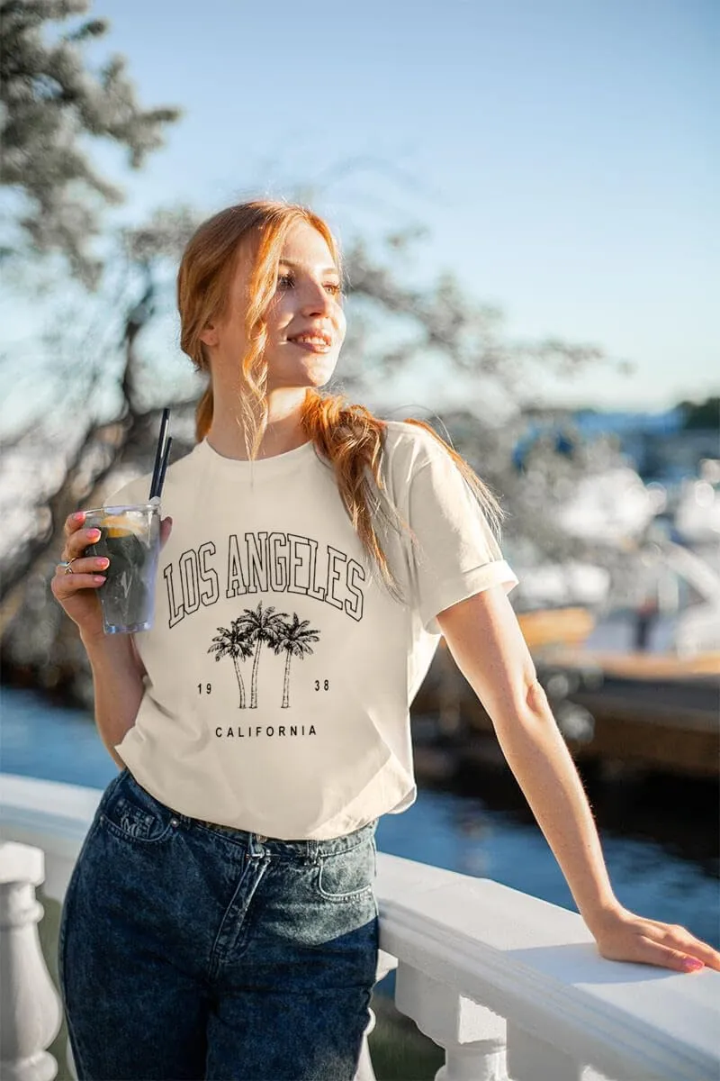 Womens Los Angeles California T-Shirts Summer Beach Cute Printed Short Sleeve Cotton Casual Graphic Tee Tops