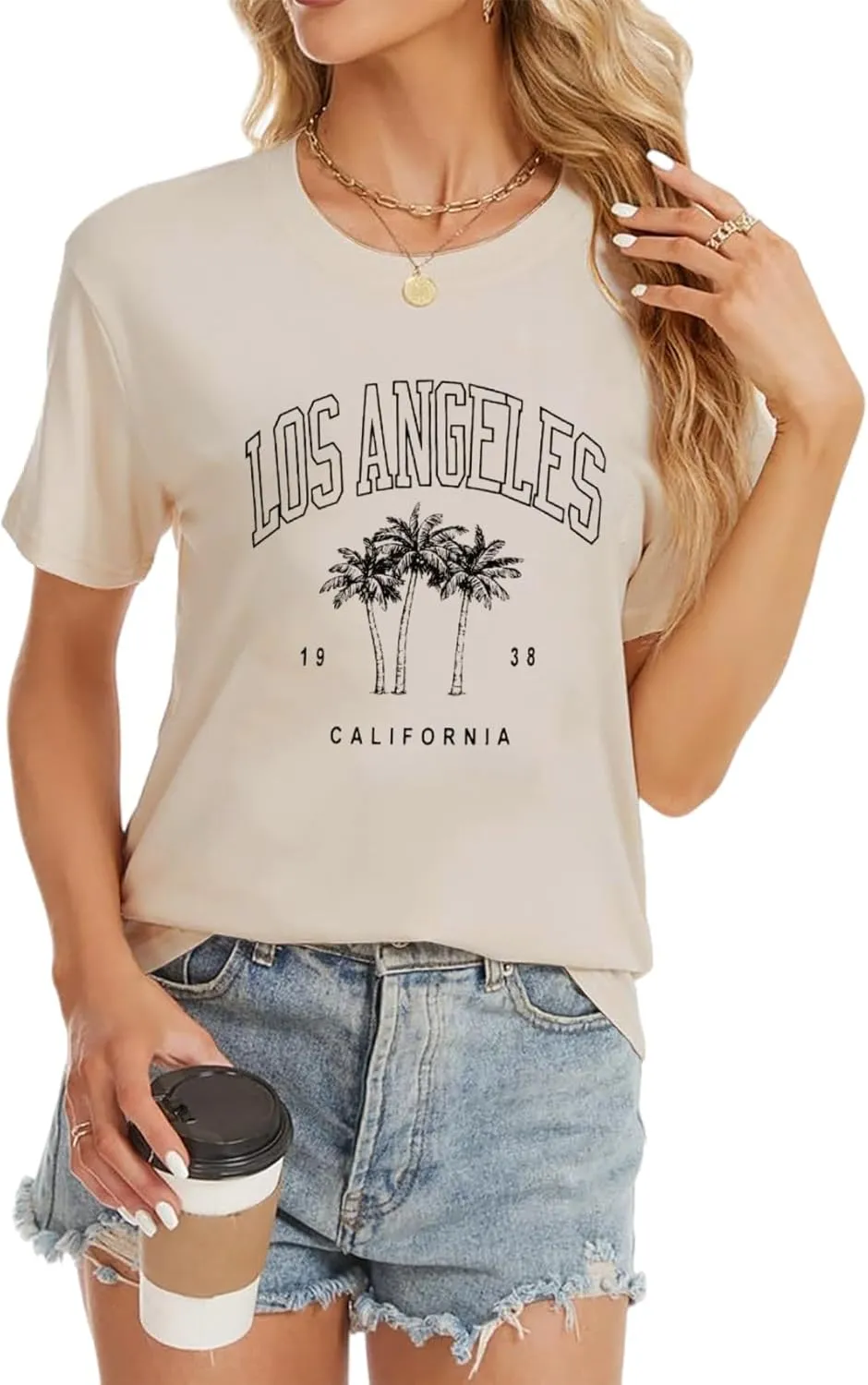 Womens Los Angeles California T-Shirts Summer Beach Cute Printed Short Sleeve Cotton Casual Graphic Tee Tops