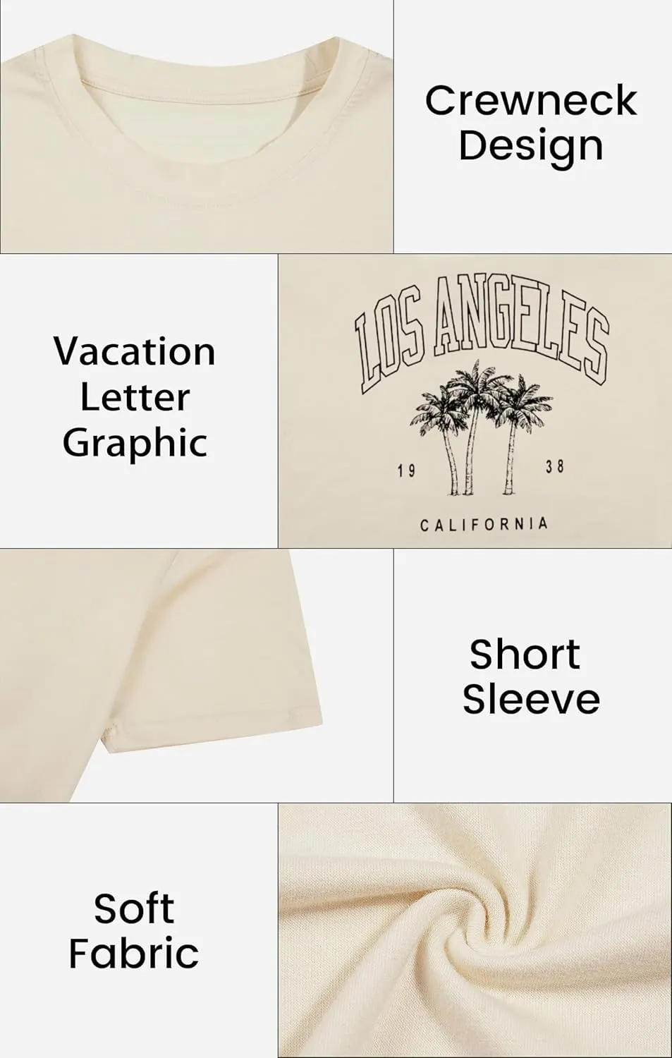Womens Los Angeles California T-Shirts Summer Beach Cute Printed Short Sleeve Cotton Casual Graphic Tee Tops
