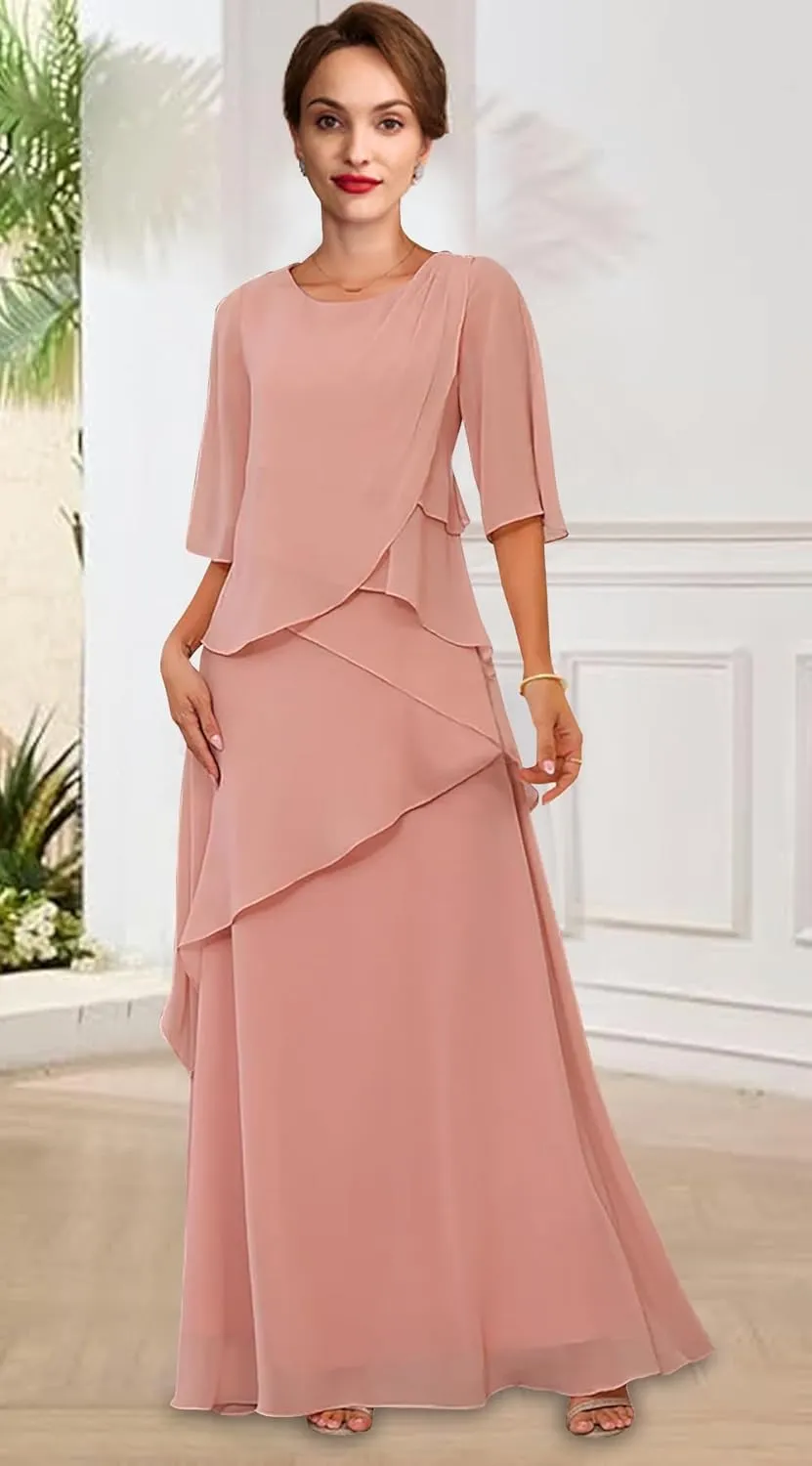 Women's Mother of The Bride Dresses for Wedding with Pleated Chiffon A-Line Mix Fomal Evening Gowns WLJ122