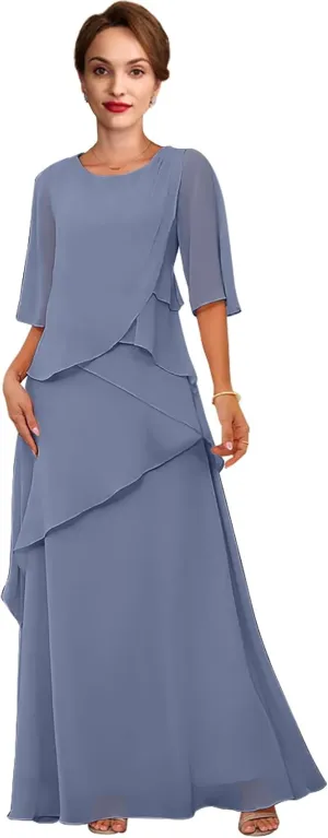 Women's Mother of The Bride Dresses for Wedding with Pleated Chiffon A-Line Mix Fomal Evening Gowns WLJ122