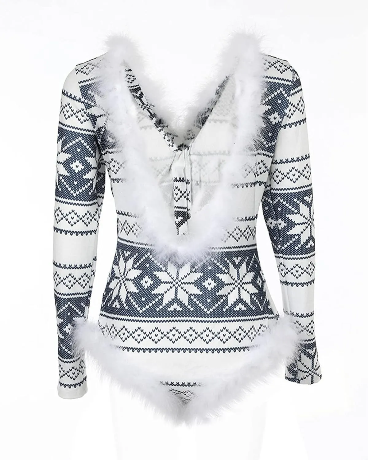 Women's One-Piece Pajamas Sexy Deep V-Neck Backless Dress Funny Christmas Long Sleeve Jumpsuit Romper Bodysuit Nightwear