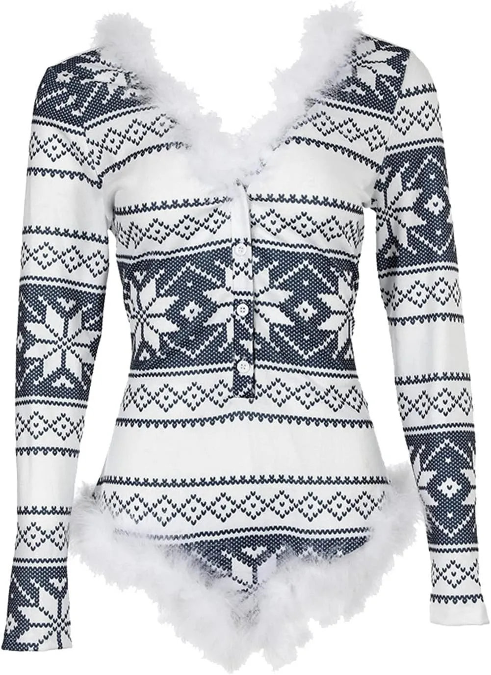 Women's One-Piece Pajamas Sexy Deep V-Neck Backless Dress Funny Christmas Long Sleeve Jumpsuit Romper Bodysuit Nightwear