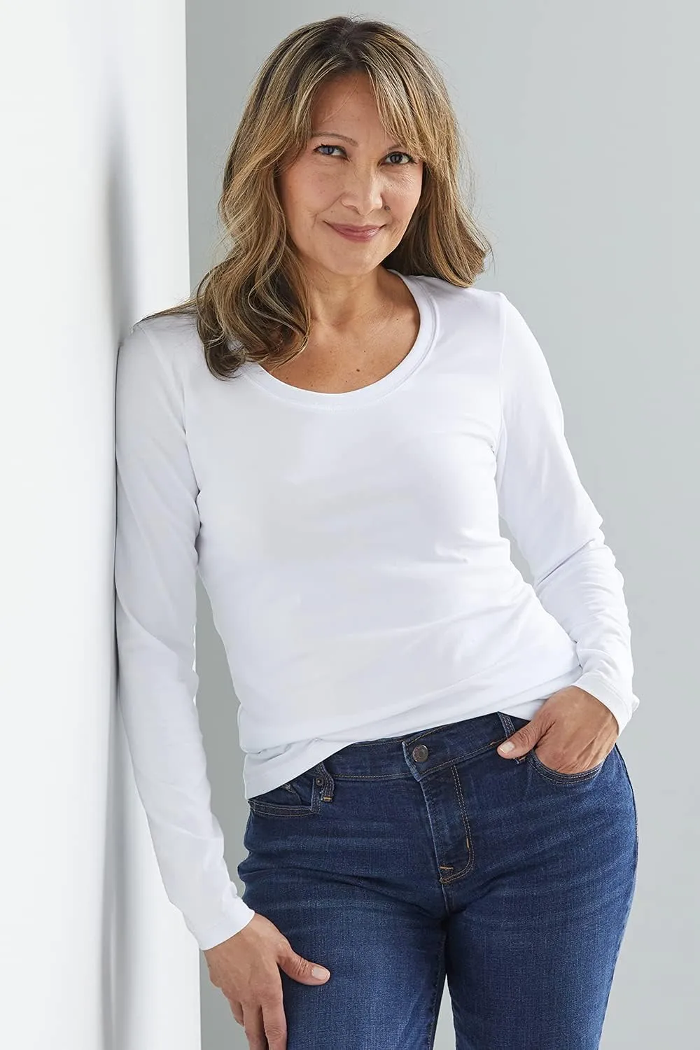 Women's Organic Pima Cotton Long Sleeve Scoop Neck Tee