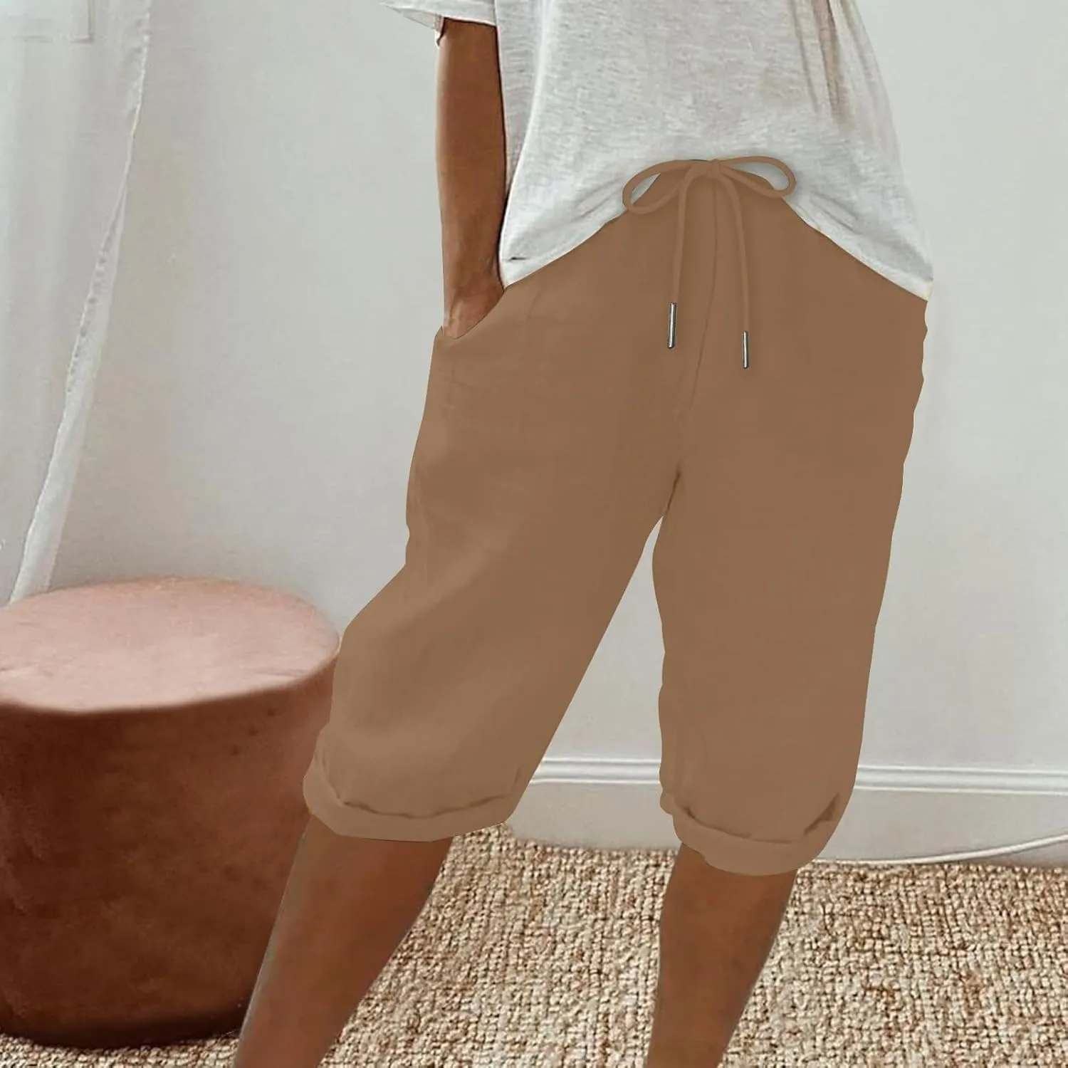 Womens Palazzo Pants Loose Pants Comfy Work Pants with Elastic High Waist Paper Bag Drawstring Pant Summer Wide Leg