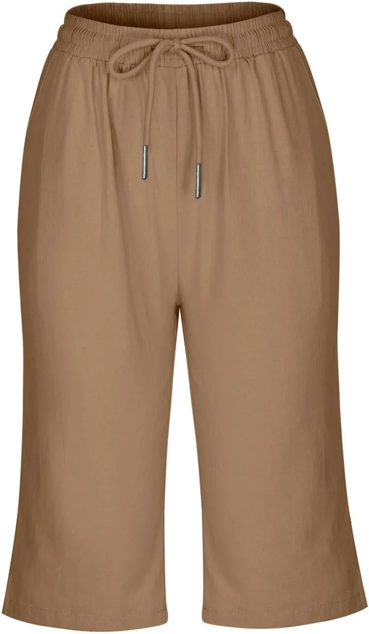 Womens Palazzo Pants Loose Pants Comfy Work Pants with Elastic High Waist Paper Bag Drawstring Pant Summer Wide Leg