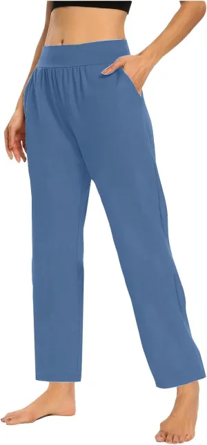 Womens Pants Formal Straight Wide Leg Baggy Fashion Trousers Elastic High Waist Casual Pants with Pockets