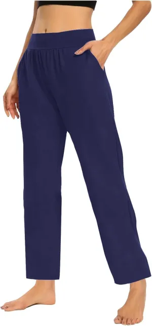 Womens Pants Formal Straight Wide Leg Baggy Fashion Trousers Elastic High Waist Casual Pants with Pockets
