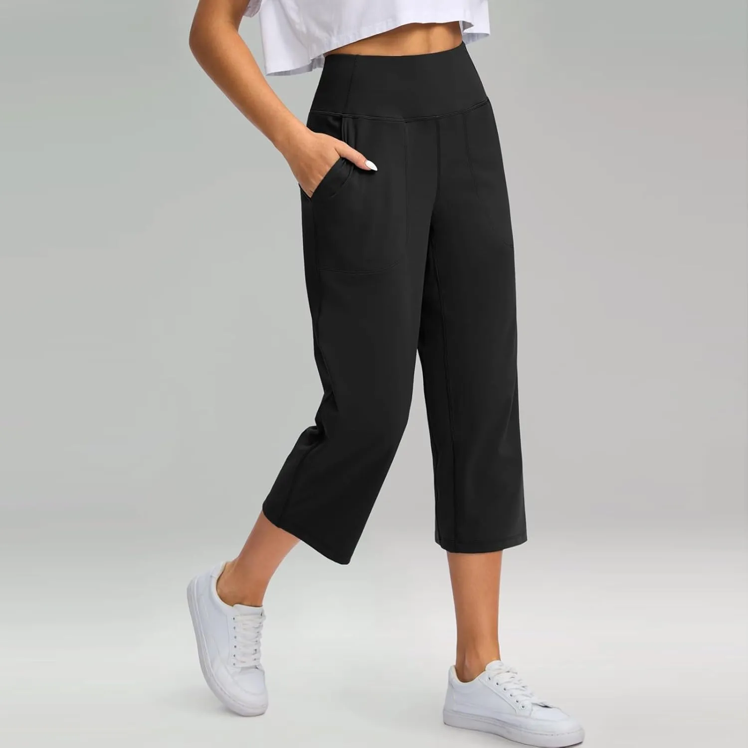 Women's Pants Plus Size Elastic Waist Cargo Loose Capri Pants for Women Stretch Linen Summer Womens Capris Petite
