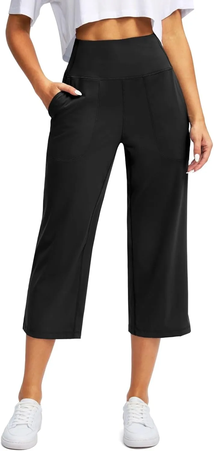 Women's Pants Plus Size Elastic Waist Cargo Loose Capri Pants for Women Stretch Linen Summer Womens Capris Petite